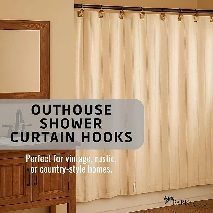 Park Designs Outhouse Shower Curtain Hooks | Decorative Rustic Bathroom Curtain Hook Set of 12 | Hand-Painted Resin with Vintage Country Charm | Farmhouse Bath Accessory for Themed Décor | Durable & - ModernBath