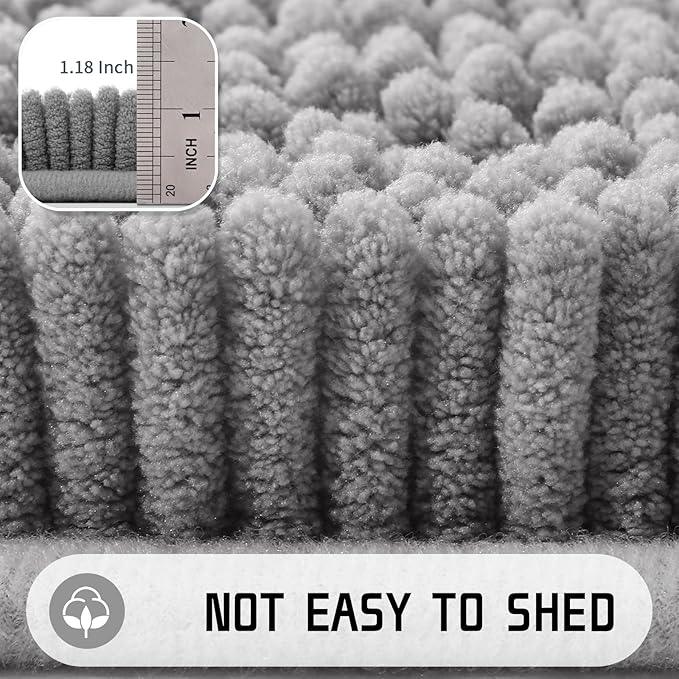 Yimobra Washable Bathroom Rugs, Super Soft & Absorbent Chenille Bath Mat for Floor & Carpet, Quick Dry Non Slip Bath Mat for Tub Shower, 32"x20",Gray - ModernBath