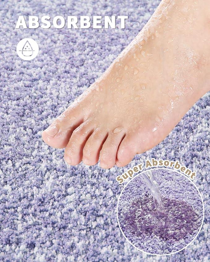 Yimobra Long Bathroom Rug Non Slip Washable, Soft Absorbent Microfiber Bath Mat, Dual-Tone Decor Rug with Rubber Backing for Bathroom Floor,Tub and Shower,47x24,Home Essentials,Purple and White - ModernBath