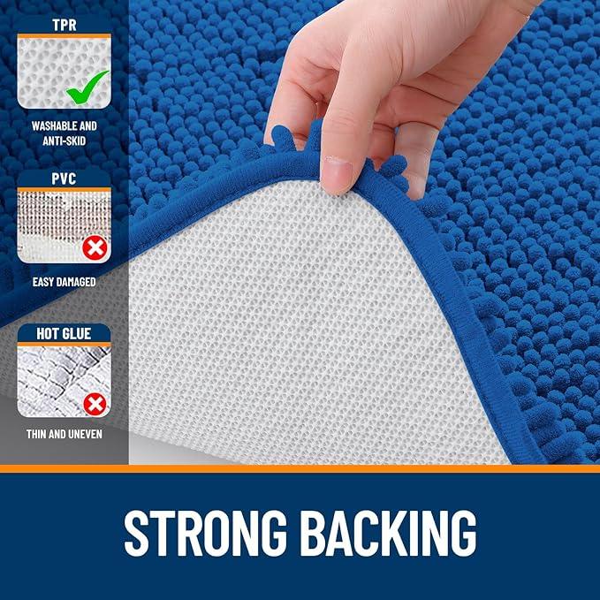 OLANLY Bathroom Rugs 44x24, Extra Soft Absorbent Chenille Bath Rugs, Rubber Backing Quick Dry, Machine Washable Bath Mats for Bathroom Floor, Tub and Shower, Home Decor Accessories, Deep Navy Blue - ModernBath