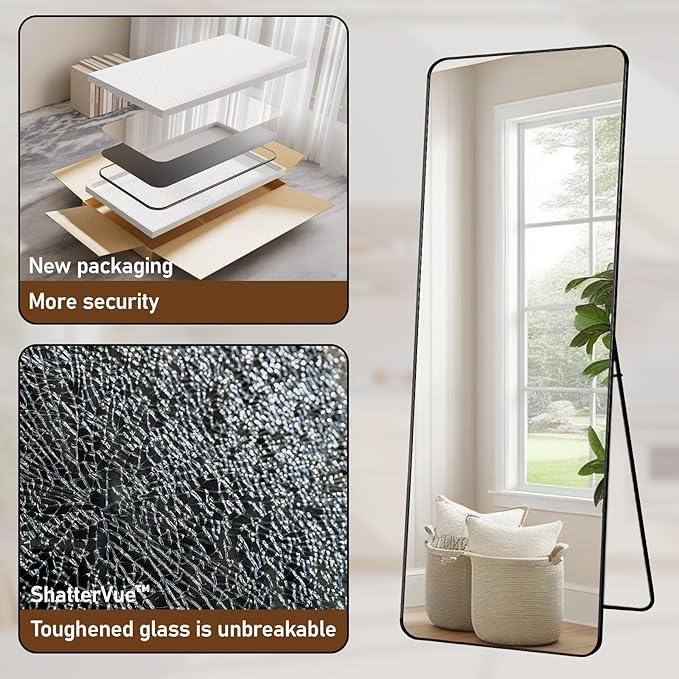 BEAUTYPEAK Black Full Length Mirror, 71"x26" Rounded Corner Floor Mirror Standing Hanging or Leaning Against Wall, Suitable for Bedroom or Dressing Room - ModernBath