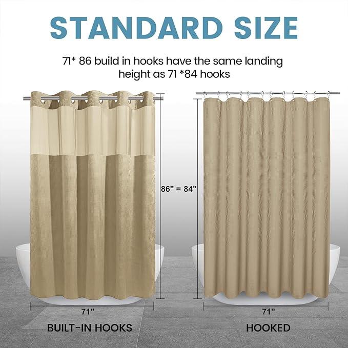 EUTXL Beige Long No Hook Shower Curtain with Snap in Liner,230GSM Waffle Weave Shower Curtains for Bathroom,71W x 86H - ModernBath
