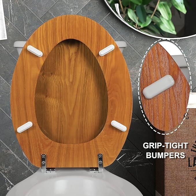 Angel Shield Durable Wood Veneer Natural Toilet Seat Metal Hinged Easy Clean Anti-scratch American Standard(Elongated,Wood Color) - ModernBath