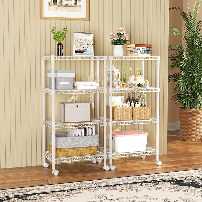 SINGAYE 4 Small Shelves Storage Shelf Wire Shelving Unit Metal Shelf Adjustable Organizers Storage Shelving with Wheels for Bathroom Laundry Room Kitchen Pantry - ModernBath