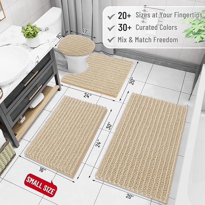 Arotive Luxury Chenille Bathroom Rug Mat, Extra Soft Thick Absorbent Shaggy Bath Rugs, Non-Slip Machine Wash Dry, Plush Bath Mats for Bathroom, Shower and Tub, 24x16, Cream Beige - ModernBath
