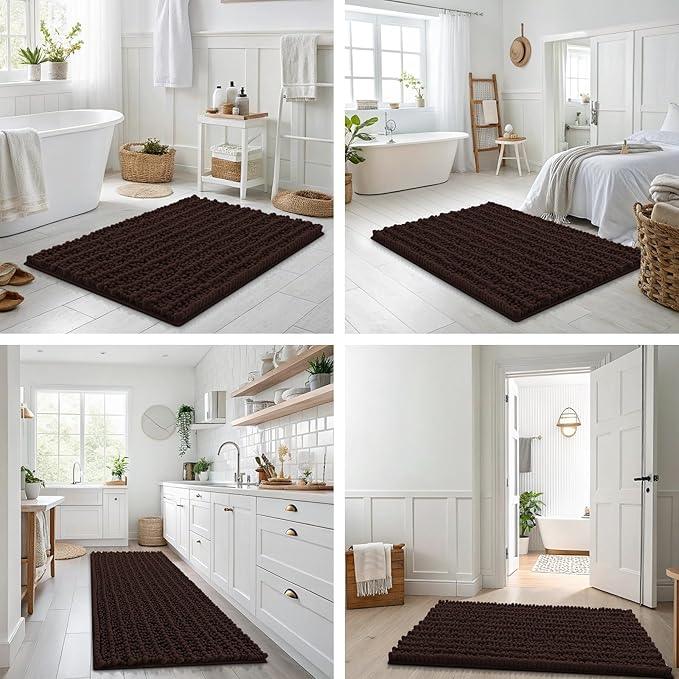Smiry Bathroom Rugs Mat 44x24, Extra Soft Absorbent Chenille Bath Rugs, Non Slip Rubber Backing Machine Washable Quick Dry Bath Mats for Bathroom Floor, Tub, Shower, Home Decor Accessories, Brown - ModernBath