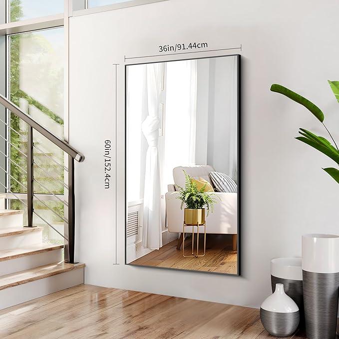 COFENY Black Bathroom Mirror for Wall, 60x36 Inch Rectangle Mirrors with Metal Frame, Large Modern Vanity Wall Mirror for Bathroom Living Room, Entryway Hangs Horizontal or Vertical - ModernBath