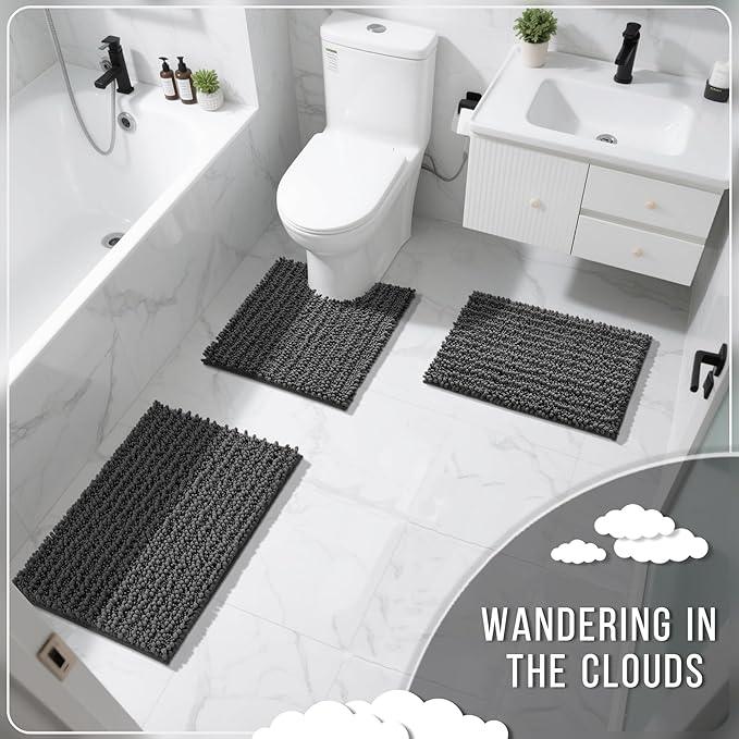 Yimobra Bathroom Rugs Non Slip Washable 32x20 Inch - Ultra Soft Absorbent Chenille Bath Mat, Quick Dry Shaggy Floor Carpet for Tub Shower, Dark Gray Home Decor Accessories - ModernBath