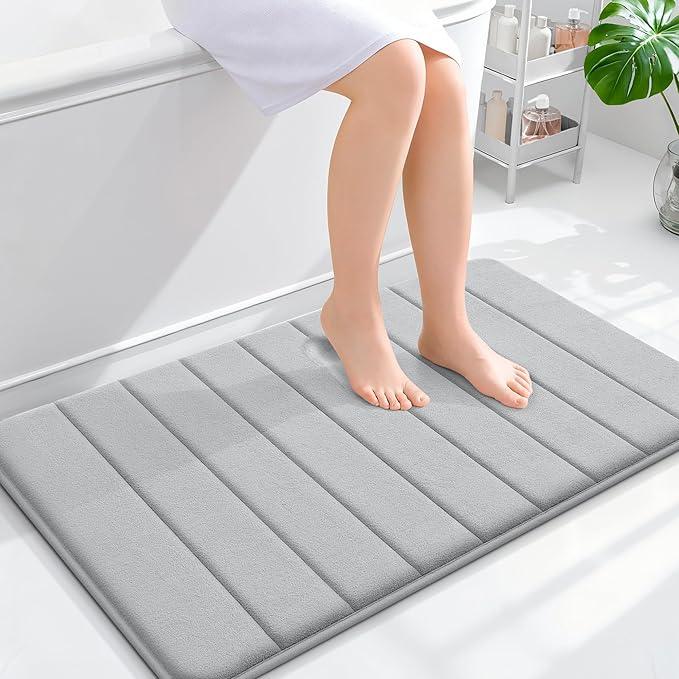 OLANLY Memory Foam Bath Mat 36x24, Super Soft Absorbent Bathroom Rugs, Quick Dry, Machine Washable Shower Floor Rugs, Bathmat Carpet, Bathroom Home Decor Accessories, Light Gray - ModernBath