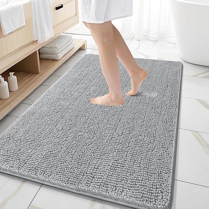 OLANLY Bathroom Rugs 59x35, Extra Soft Absorbent Chenille Bath Rugs, Rubber Backing Quick Dry, Machine Washable Bath Mats for Bathroom Floor, Tub and Shower, Home Decor Accessories, Light Grey - ModernBath