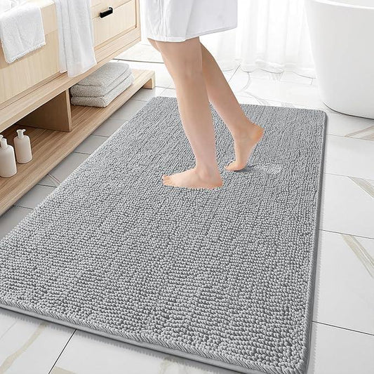OLANLY Bathroom Rugs 59x35, Extra Soft Absorbent Chenille Bath Rugs, Rubber Backing Quick Dry, Machine Washable Bath Mats for Bathroom Floor, Tub and Shower, Home Decor Accessories, Light Grey - ModernBath
