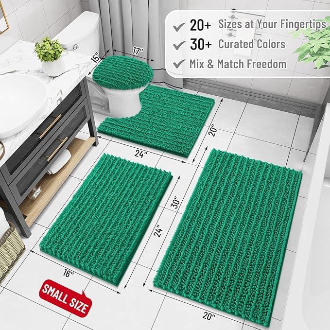 Arotive Luxury Chenille Bathroom Rug Mat, Extra Soft Thick Absorbent Shaggy Bath Rugs, Non-Slip Machine Wash Dry, Plush Bath Mats for Bathroom, Shower and Tub, 47x24, Emerald - ModernBath