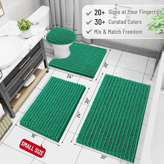 Arotive Luxury Chenille Bathroom Rug Mat, Extra Soft Thick Absorbent Shaggy Bath Rugs, Non-Slip Machine Wash Dry, Plush Bath Mats for Bathroom, Shower and Tub, 36x24, Emerald - ModernBath