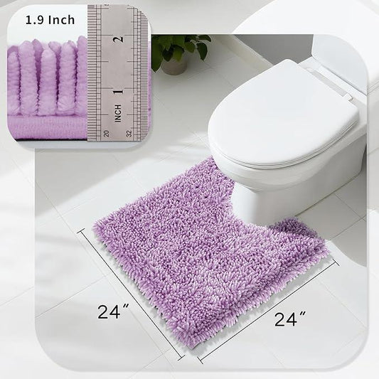 Yimobra Toilet Rugs U Shaped Washable, Extra Thick Soft Absorbent Chenille Contour Bathroom Rugs for Toilet 24x24 Inch, Quick Dry Non Slip Toilet Mat for Bath Floor, Lilac - ModernBath