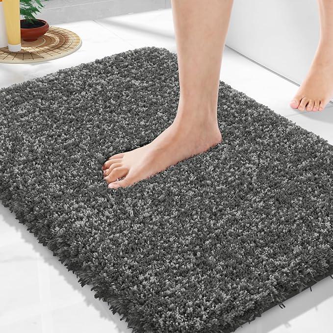 Yimobra Bathroom Rugs Non Slip Washable, Ultra Soft and Water Absorbent Bath Mats, Plush Fluffy Shower Mat Outside, Microfiber Thick Matts for Bathroom Floor/Sink, 24x17, Light Gray and Black Gray - ModernBath