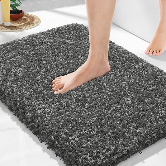 Yimobra Bathroom Rugs Non Slip Washable, Ultra Soft and Water Absorbent Bath Mats, Plush Fluffy Shower Mat Outside, Microfiber Thick Matts for Bathroom Floor/Sink, 24x17, Light Gray and Black Gray - ModernBath