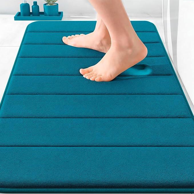 OLANLY Memory Foam Bath Mat 30x20, Super Soft Absorbent Bathroom Rugs, Quick Dry, Machine Washable Shower Floor Rugs, Bathmat Carpet, Bathroom Home Decor Accessories, Peacock Blue - ModernBath