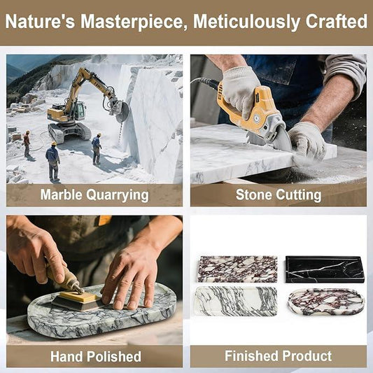 Natural Marble Vanity Tray - Moujings Genuine Marble Perfume Tray for Bathroom Decor, Stone Bathroom Vanity Organizer Tray for Kitchen Counter, Candles, Jewelry, Coffee, Makeup, Key - ModernBath