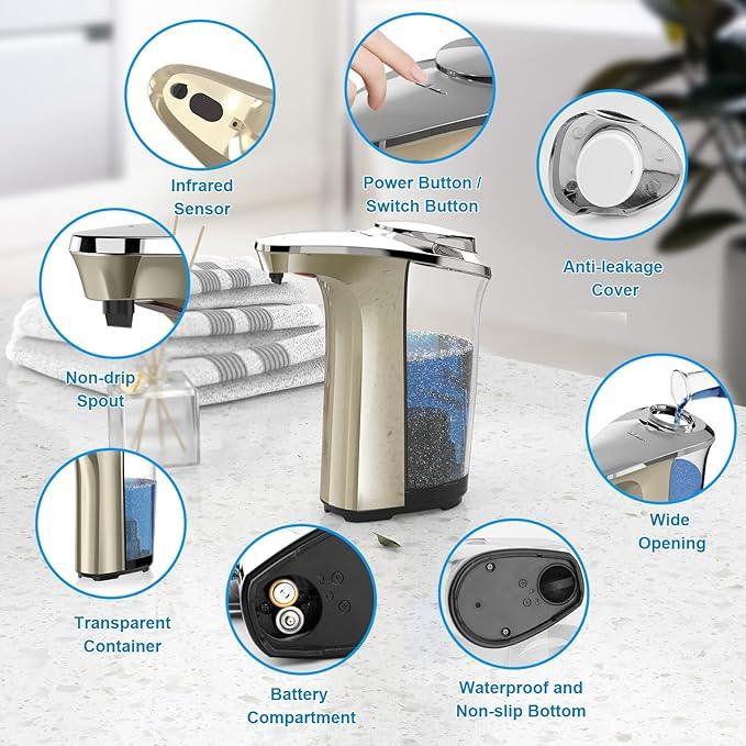 PZOTRUF Automatic Soap Dispenser, Touchless Dish soap Dispenser 17oz/500ml with Upgraded Infrared Sensor, 5 Adjustable Soap Dispensing Levels, Liquid Hand soap Dispenser for Bathroom & Kitchen - ModernBath