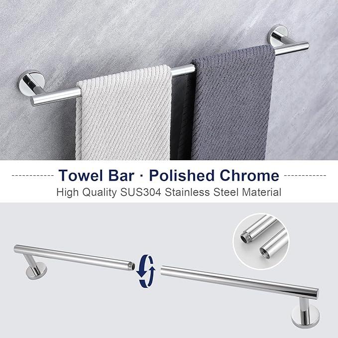 5-Piece Towel Bar Set Polish Chrome Bathroom Hardware Accessories Set Upgraded Toilet Paper Holder with Shelf Towel Holder Set for Bathroom Stainless Steel Wall Mounted - ModernBath