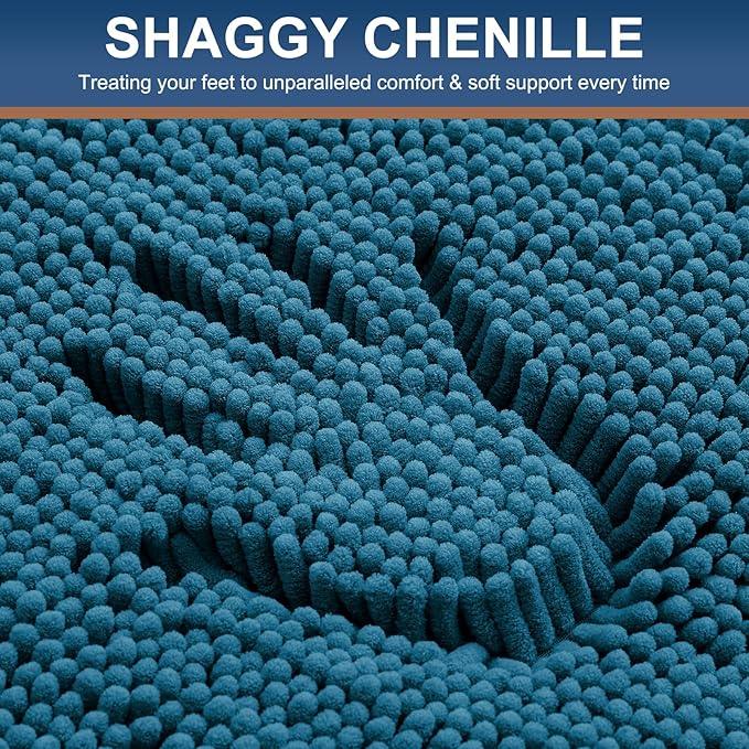 Smiry Luxury Chenille Toilet Rugs U-Shaped 20x20, Soft Absorbent Non-Slip Contour Bathroom Rugs for Toilet, Machine Washable Contoured Bath Mats, Peacock Blue - ModernBath