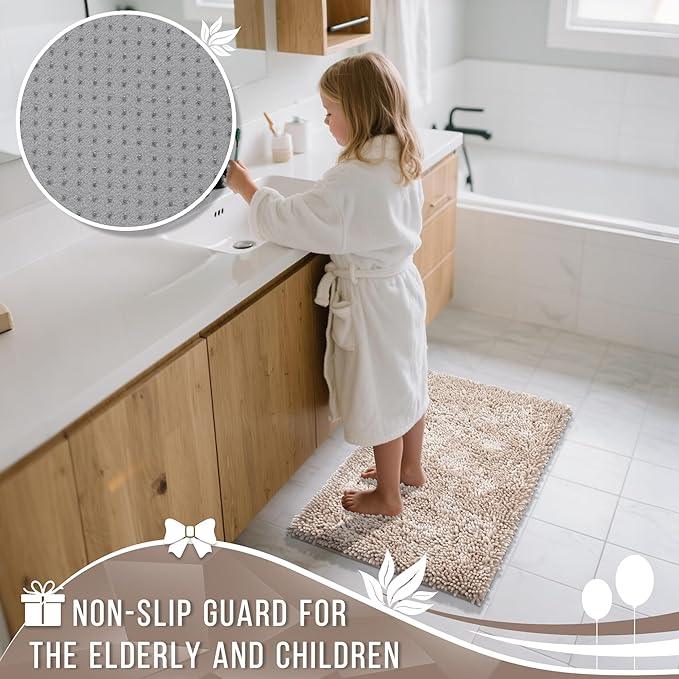 Yimobra Long Bathroom Rugs Runner 55x24 Inch, Extra Thick Soft Absorbent Chenille Bath Mat, Non Slip Machine Washable, Quick Dry Bath Rugs for Bathroom Floor, Tub and Shower, Khaki - ModernBath