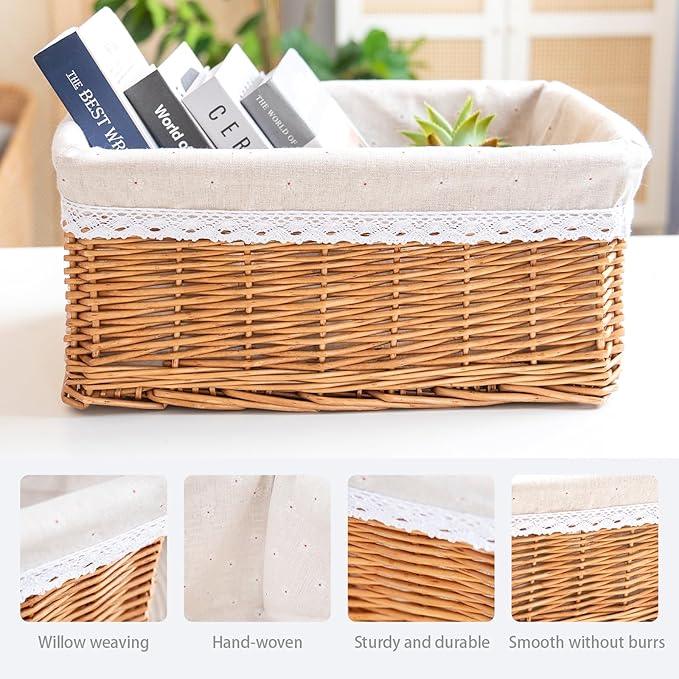 Natural Wicker Storage Rectangular Basket Hand Woven Storage Basket - ModernBath
