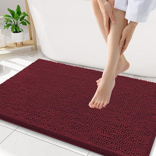Smiry Luxury Chenille Bathroom Rugs 34x21, Extra Soft and Absorbent Shaggy Bath Mat, Machine Washable, Non-Slip Plush Carpet Runner for Tub, Shower, and Floor, Home Decor Accessories, Burgundy - ModernBath