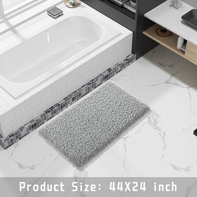 Yimobra Fluffy Plush Bath Rug, Super Shaggy Soft Comfortable Non Slip, Water Absorbent Microfiber Bath Mat, Dries Quickly, Machine Washable Thick Bathroom Rugs for Shower, 44"x 24", Pure Gray - ModernBath