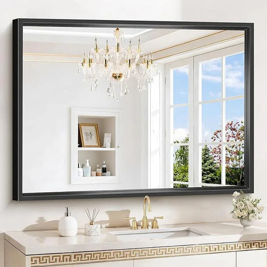 CIVENO Black Bathroom Mirror, 36x48 Inch Large Rectangle Mirror, 0.6" Thickened Deep Frame Mirrors for Wall Over Sink, Brushed, Shatterproof Tempered Glass, Antirust, Horizontally or Vertically - ModernBath
