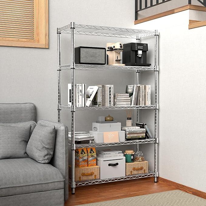 1250 lbs Steel Heavy Duty 5-Tier Utility Shelving Unit Steel Organizer Wire Rack for Home,Kitchen,Office,Chrome (13.7" D x 23.6" W x 62.4" H) - ModernBath