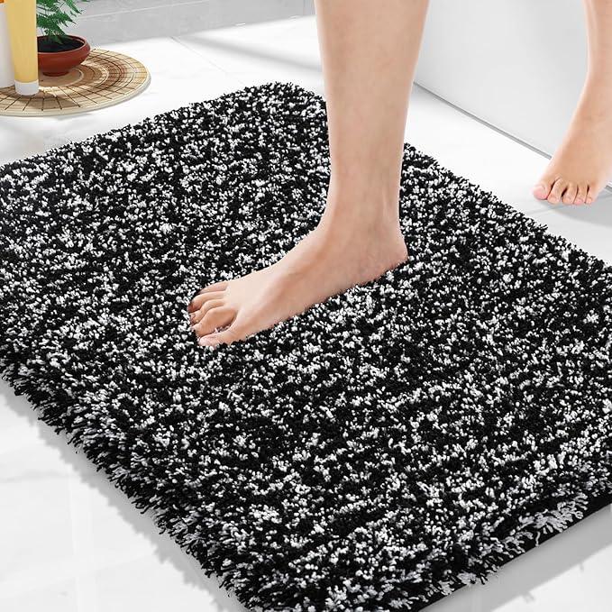 Yimobra Black and White Bathroom Rugs Non Slip Washable, Ultra Soft and Water Absorbent Bath Mats, Plush Fluffy Shower Mat Outside, Microfiber Thick Matts for Bathroom Floor/Sink, 24x17 - ModernBath