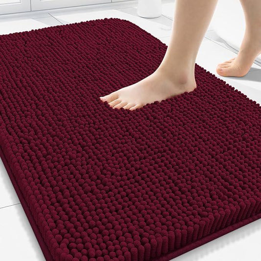 Arotive Bathroom Rugs 30x20, Extra Soft Absorbent Shaggy Chenille Bath Rugs, Machine Washable Rubber Backing Non-Slip Bath Mats for Bathroom Floor Tub and Shower, Home Decor Accessories, Burgundy - ModernBath
