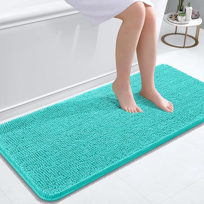 OLANLY Bathroom Rugs 47x20, Extra Soft Absorbent Chenille Bath Rugs, Rubber Backing Quick Dry, Machine Washable Bath Mats for Bathroom Floor, Tub and Shower, Home Decor Accessories, Teal - ModernBath