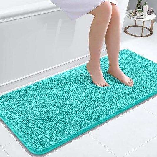 OLANLY Bathroom Rugs 47x20, Extra Soft Absorbent Chenille Bath Rugs, Rubber Backing Quick Dry, Machine Washable Bath Mats for Bathroom Floor, Tub and Shower, Home Decor Accessories, Teal - ModernBath