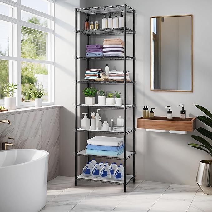 Finnhomy 8-Tier Wire Shelving Unit Adjustable Steel Wire Rack Shelving, 80.7 Inches Height 8 Shelves Metal Storage Rack, Pantry Shelves for Storage with PE mat, NSF Certified, Black - ModernBath