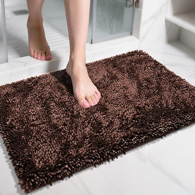Yimobra Chenille Bathroom Rugs Non Slip, Extra Thick Soft Absorbent Bath Rug 31.5x20 Inch, Machine Washable Quick Dry Bath Mat for Bathroom Floor, Tub and Shower, Home Decor Accessories, Brown - ModernBath