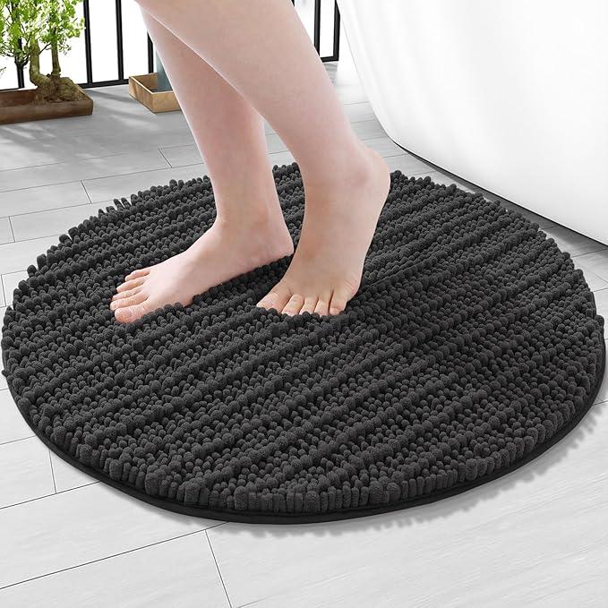 Arotive Luxury Round Chenille Bathroom Rug Mat, Extra Soft Thick Absorbent Shaggy Bath Rugs, Non-Slip Machine Wash Dry Plush Bath Mats for Bathroom, Shower and Tub, 24x24, Dark Grey - ModernBath