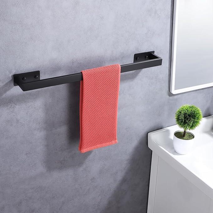 LANC Matte Black 24-Inch Bath Towel Rack Self-Adhesive Bathroom Towel Bar for Wall Mounted and Drill Free Towel Rod, Sticky on Kitchen Bathroom Towel Holder Stainless Steel, A8310MB-L6 - ModernBath
