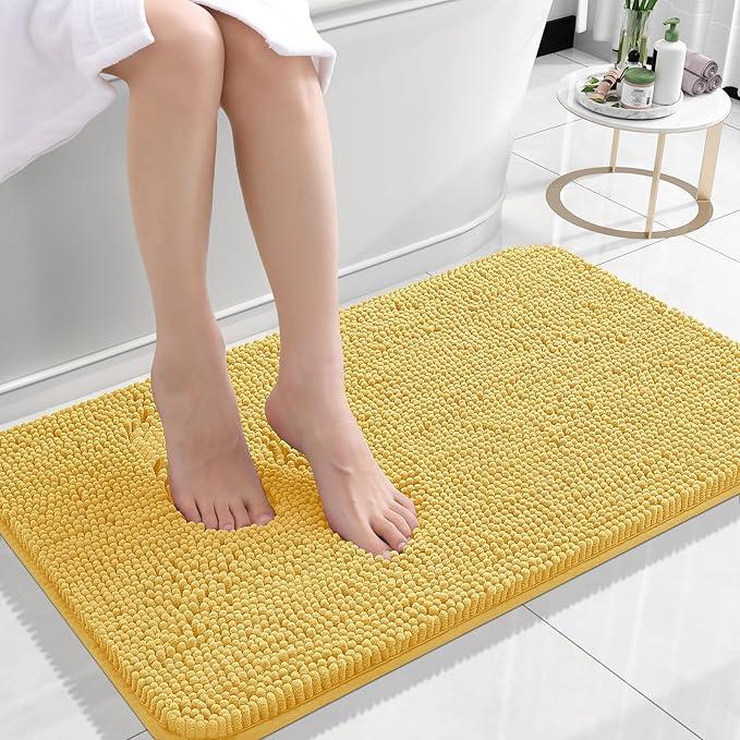 OLANLY Bathroom Rugs 24x16, Extra Soft Absorbent Chenille Bath Rugs, Rubber Backing Quick Dry, Machine Washable Bath Mats for Bathroom Floor, Tub and Shower, Home Decor Accessories, Yellow - ModernBath