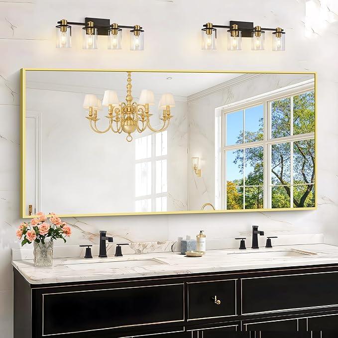 KOCUUY Large Gold Bathroom Mirror, 60x30 inch Rectangular Mirror for Bathroom Sink, Oversized Wall Mirror with Metal Gold Frame for Living Room, Farmhouse, Entryway, Hang Horizontal/Vertical - ModernBath