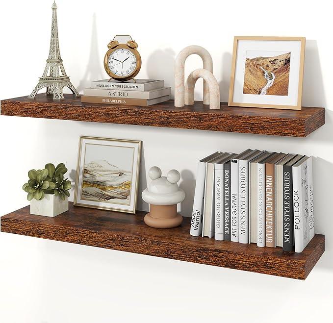 Floating Shelves for Wall, Wall Mounted Rustic Wood Shelves for Bathroom, Bedroom, Living Room, Kitchen, Hanging Shelf for Books/Storage/Room Decor (Brown, 36") - ModernBath