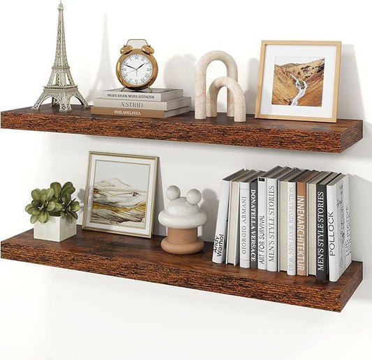 Floating Shelves for Wall, Wall Mounted Rustic Wood Shelves for Bathroom, Bedroom, Living Room, Kitchen, Hanging Shelf for Books/Storage/Room Decor (Brown, 36") - ModernBath