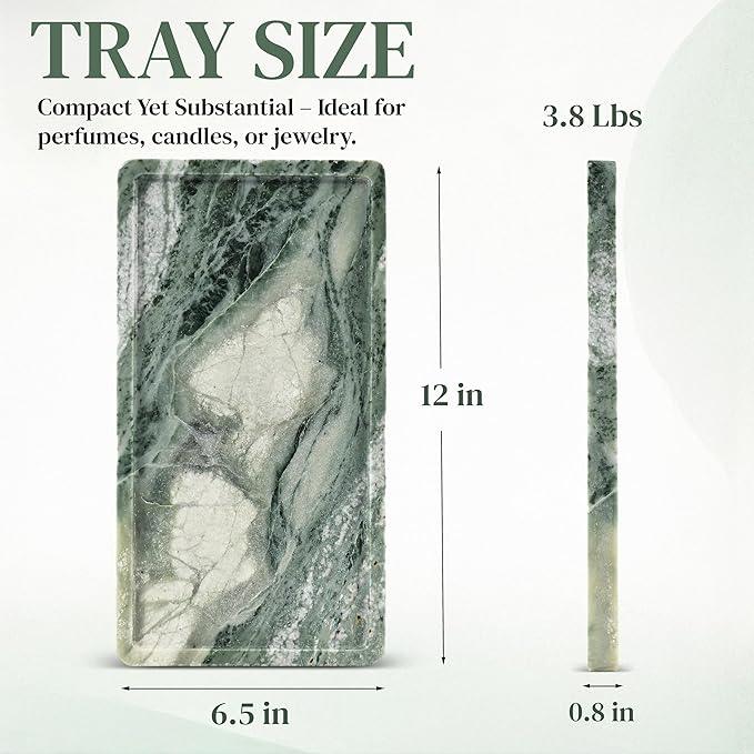 Green Marble Tray – 12" x 6.5" Decorative Vanity Tray for Bathroom, Countertop, Jewelry, Candles, Kitchen | Natural Stone Organizer for Makeup, Perfume, Skincare & Home Décor - ModernBath