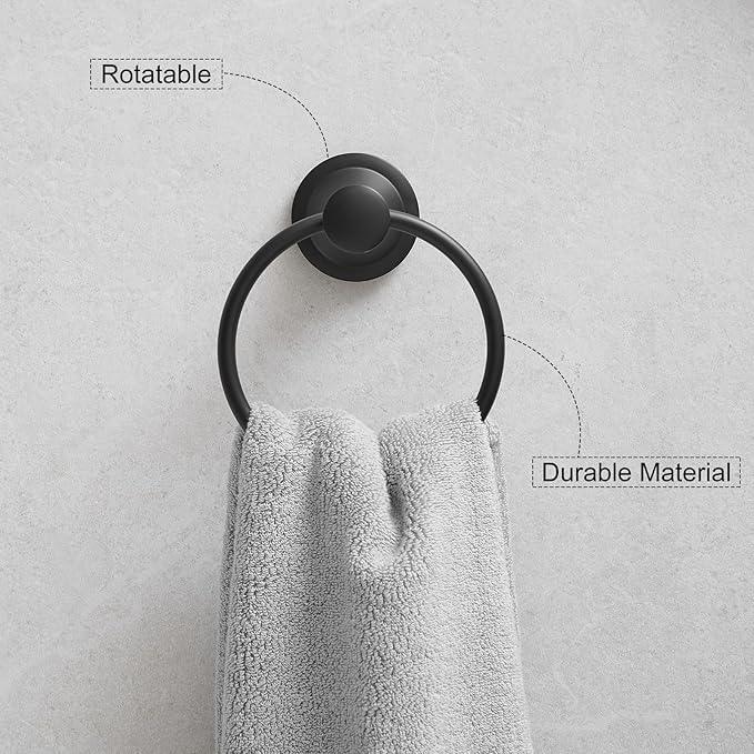 Hoimpro Matte Black Bathroom Bar Set, Wall Mounted Bathroom Hardware Fixture Tissue Roll Holder Towel Rack (Hand Towel Ring, Toilet Paper Holder), 2 PCS Bathroom Accessories, Stainless Steel - ModernBath