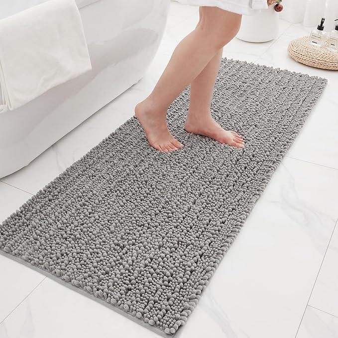 Ruggnovea Chenille Bathroom Rugs Non Slip Washable 55x24, Extra Thick Soft Absorbent Chenille Bath Mat, Non-Slip Barrier Backing, Quick Dry Machine Washable Bath Mats Tub, Shower,Floor/Sink,Grey - ModernBath