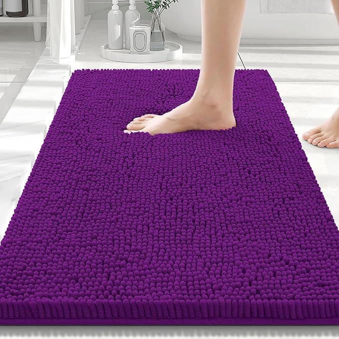 Smiry Luxury Chenille Bathroom Rugs 30x20, Extra Soft and Absorbent Shaggy Bath Mat, Machine Washable, Non-Slip Plush Carpet Runner for Tub, Shower, and Floor, Home Decor Accessories, Violet - ModernBath
