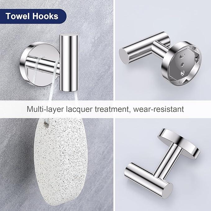 Lairuier Polished Chrome Bathroom Hardware Set, 10-Piece Towel Bar Set SUS304 Stainless Steel Bathroom Hardware Accessories Set Round Towel Holder Set Wall Mounted - ModernBath