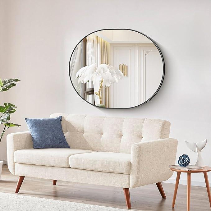 Bathroom Mirrors, 30" x36" Black Mirrors, Oval Vanity Mirrors, Metal Framed Wall Mounted Mirrors, Vertical/Horizontal Mirror for Bathroom Bedroom Entryway Living Room - ModernBath