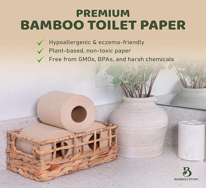 Premium Bamboo Toilet Paper, PFAS Free, Chemical Free Toilet Paper, Unbleached, (24) 3PLY & 300 Sheets, FSC Certified, Organic Brown, Plant-Based, Tree-Free, Plastic Free, BPA Free (24) - ModernBath